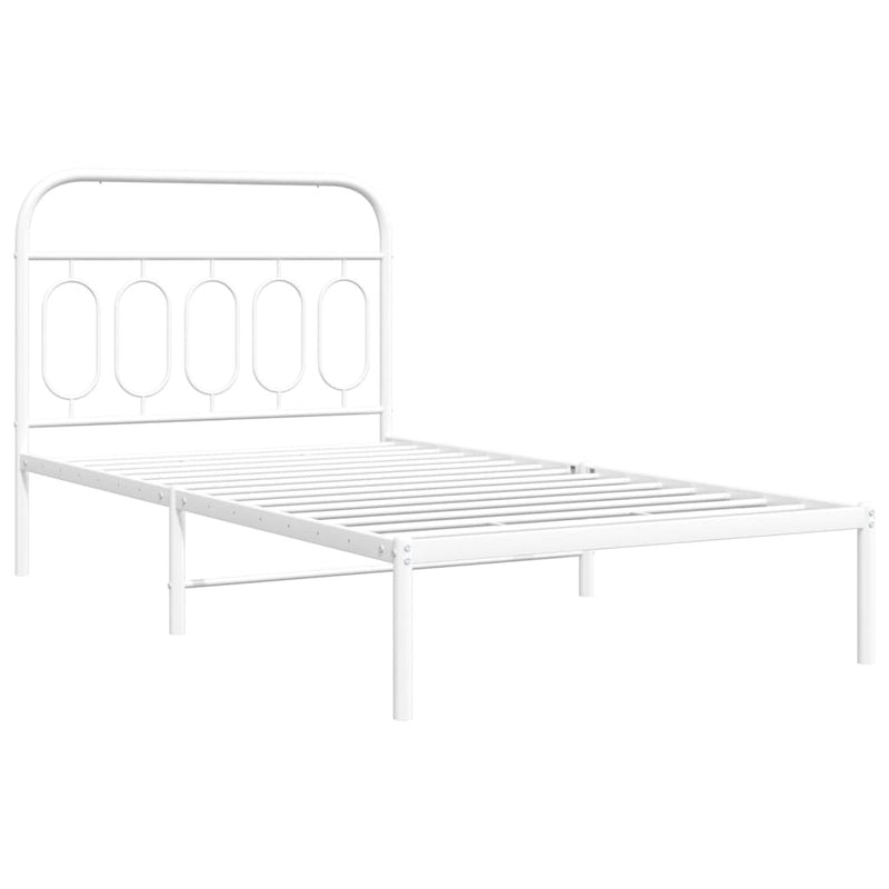 Metal Bed Frame without Mattress with Headboard White 107x203cm