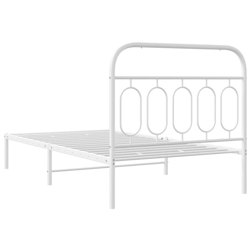 Metal Bed Frame without Mattress with Headboard White 107x203cm