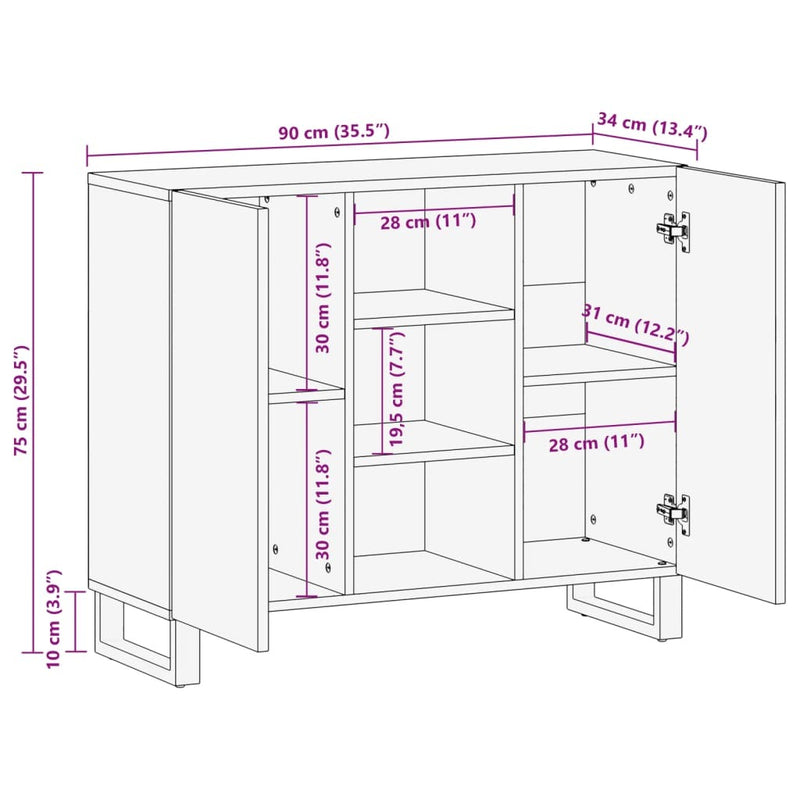 Sideboard 90x34x75 cm Solid Wood Acacia