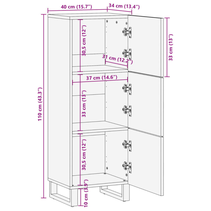 Highboard Brown 40x34x110 cm Solid Wood Mango