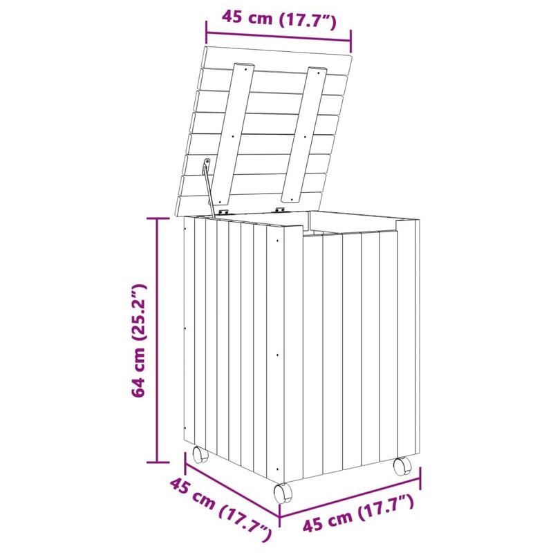 Laundry Basket with Wheels RANA White 45x45x64 cm Solid Wood Pine