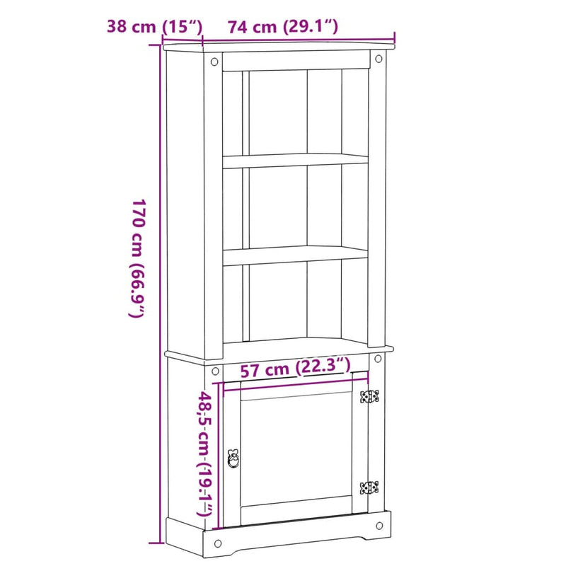 Highboard Corona 74x38x170 cm Solid Wood Pine