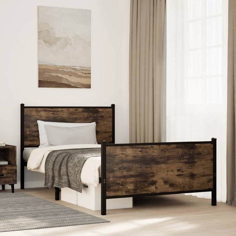 Metal Bed Frame without Mattress Smoked Oak 107x203 cm