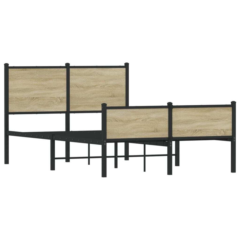 Metal Bed Frame without Mattress Sonoma Oak 120x190 cm Small Double