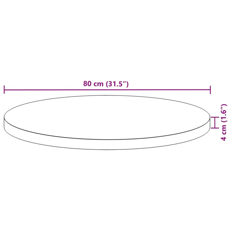 Table Top Round 80x4 cm Solid Wood Acacia