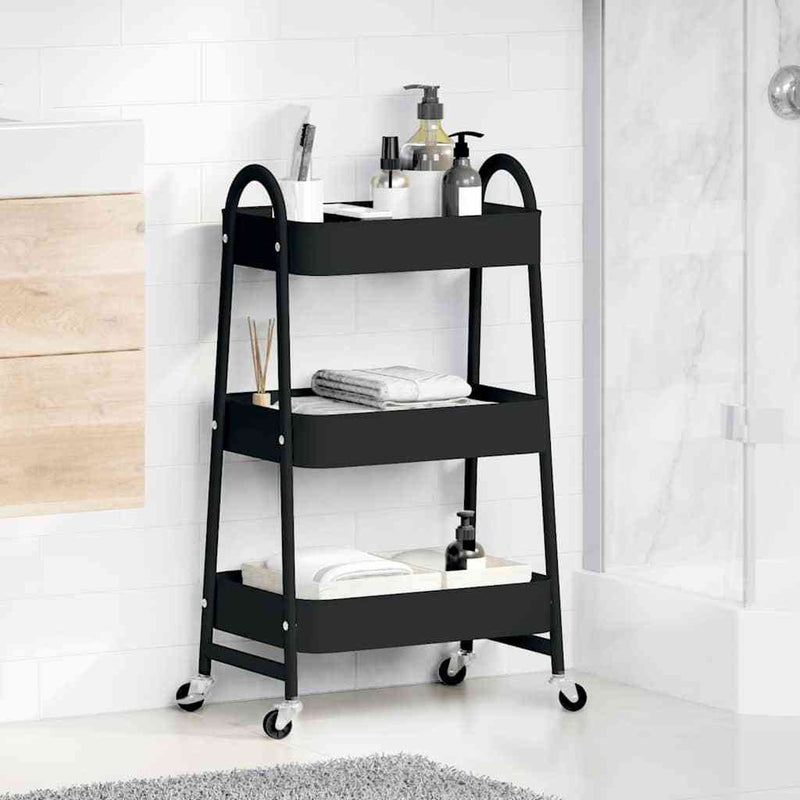 Storage Trolley 3-Tier Black 42x41.5x77 cm Steel