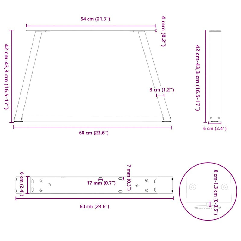 Dining Table Legs V-Shape 2 pcs Anthracite 60x(42-43.3) cm Steel