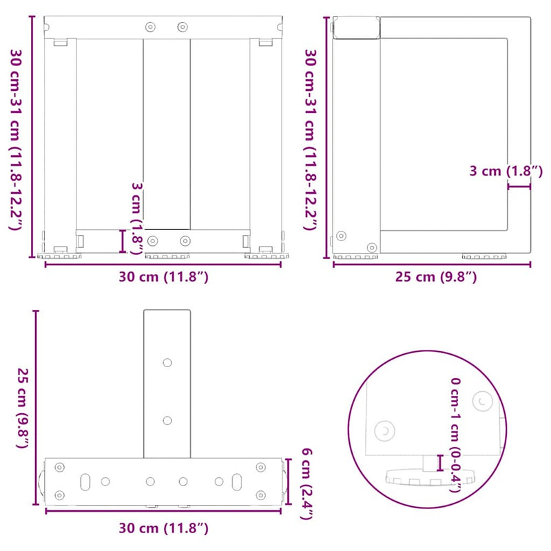 Coffee Table Legs T-Shaped?2 pcs Black 30x25x(30-31) cm Steel