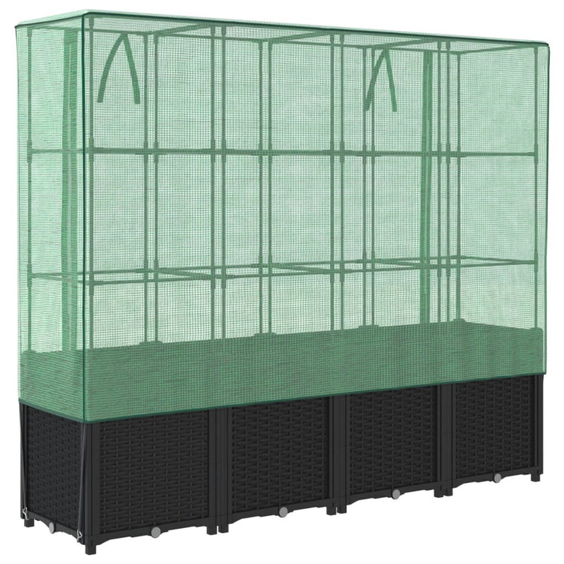 Raised Bed with Greenhouse Cover Rattan Look 160x40x153 cm