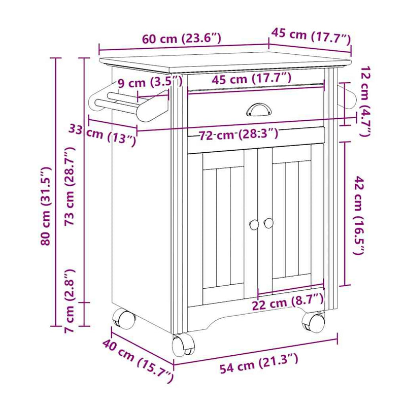 Kitchen Trolley BODO White 72x45x80 cm