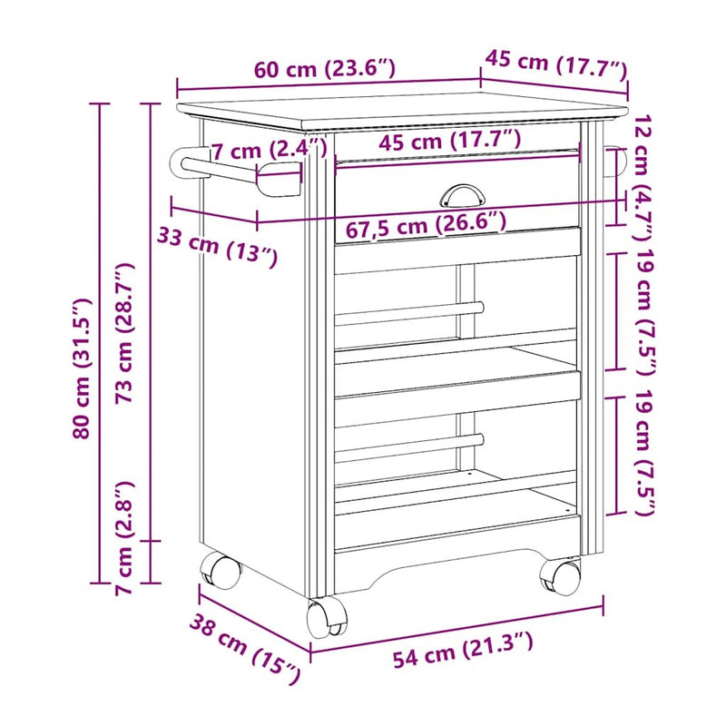 Kitchen Trolley BODO White 67.5x45x80 cm