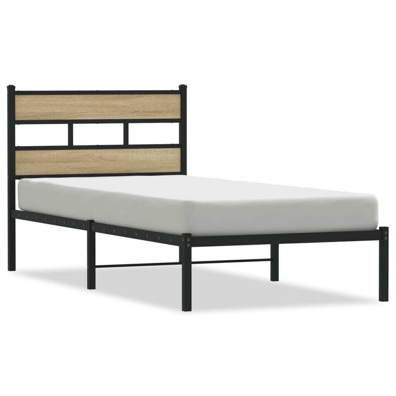 Metal Bed Frame without Mattress Sonoma Oak 75x190 cm Small Single