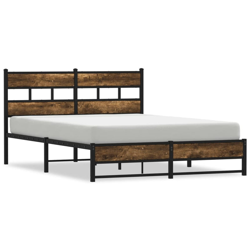 Metal Bed Frame without Mattress Smoked Oak 135x190 cm Double