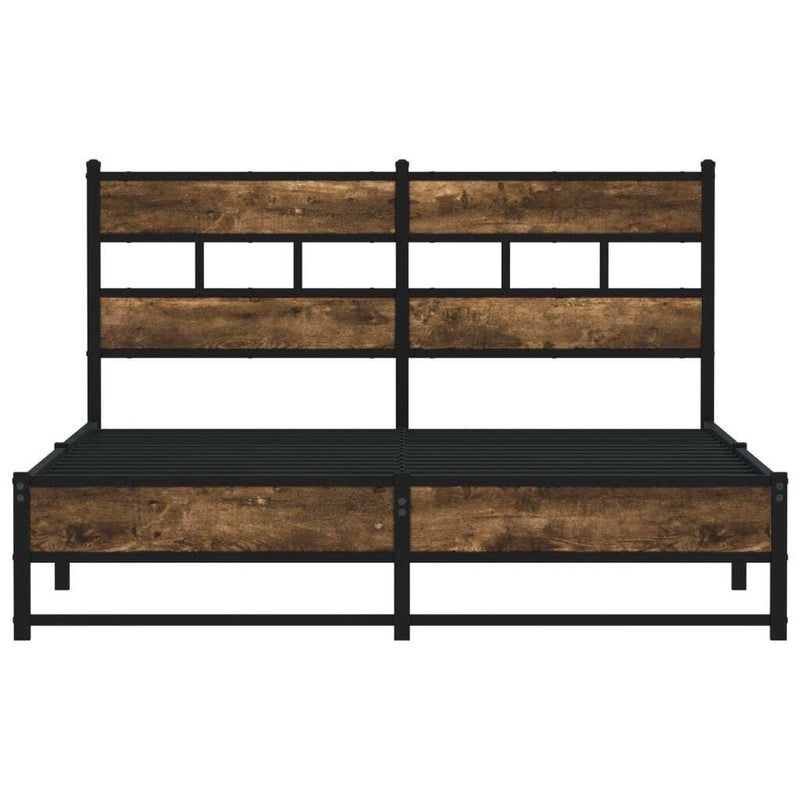 Metal Bed Frame without Mattress Smoked Oak 135x190 cm Double