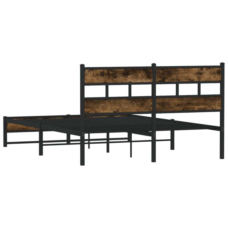 Metal Bed Frame without Mattress Smoked Oak 135x190 cm Double