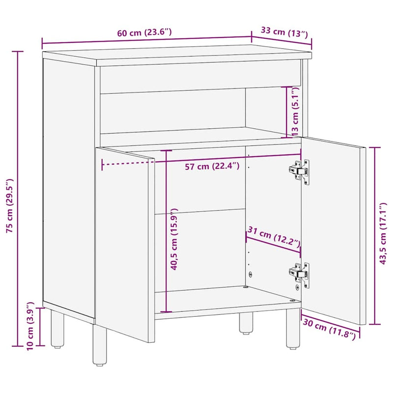 Sideboard Brown 60x33x75 cm Solid Wood Mango