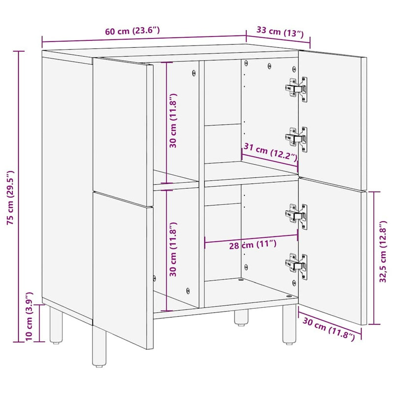 Sideboard Brown 60x33x75 cm Solid Wood Mango