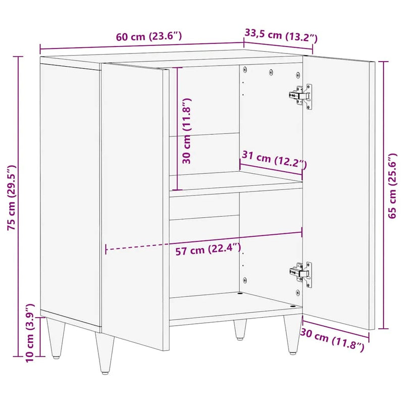 Sideboard Light Grey 60x33.5x75 cm Solid Wood Mango