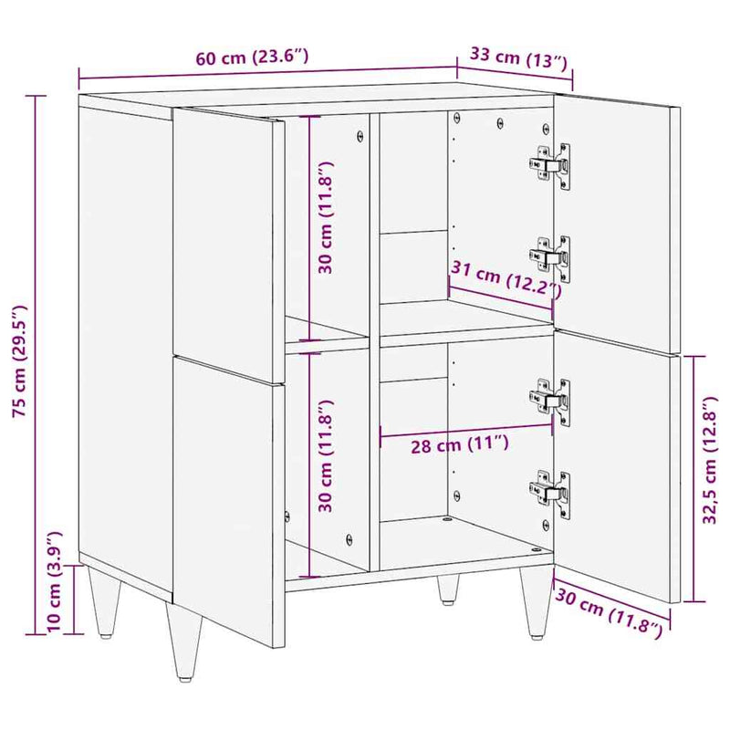 Sideboard 60x33x75 cm Solid Wood Mango