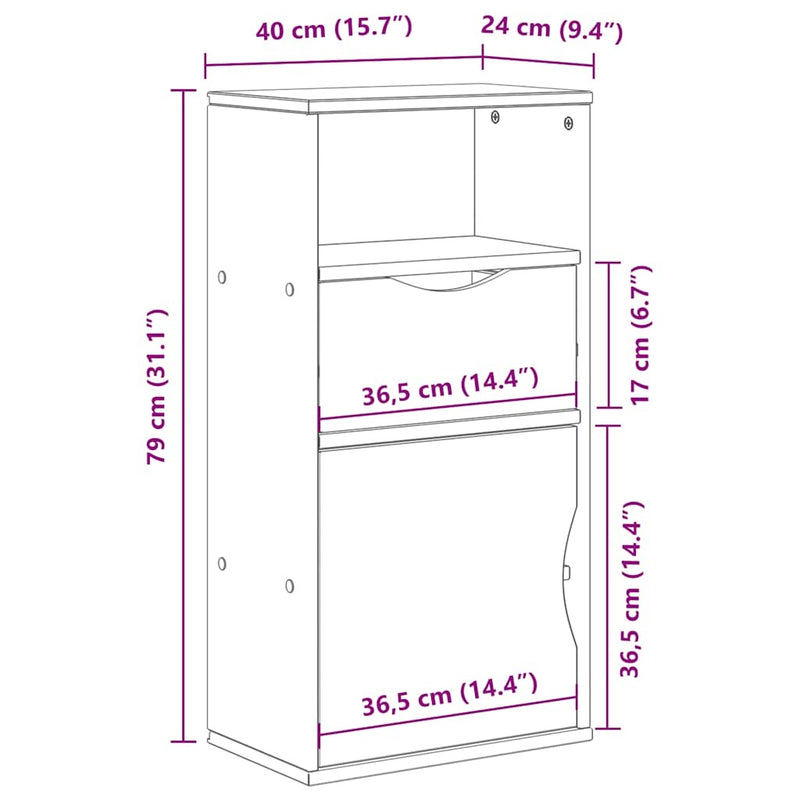 Side Cabinet with Drawer ODDA White 40x24x79 cm Solid Wood Pine