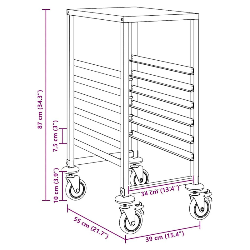 Tray Trolley with 6 GN Containers 39x55x87 cm Stainless Steel