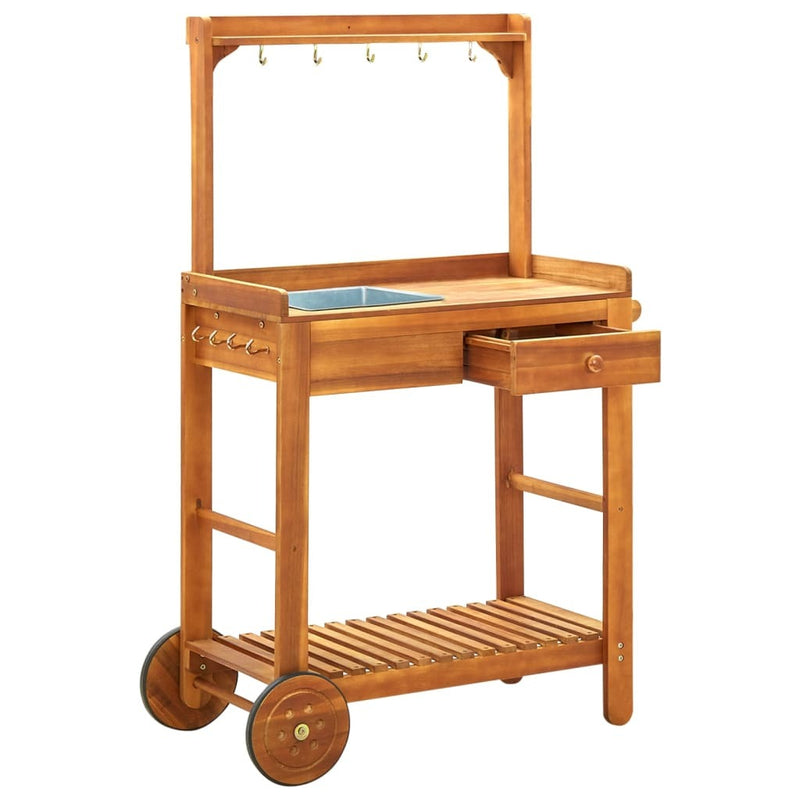 Garden Kitchen Trolley Solid Acacia Wood 92x43.5x141.5 cm