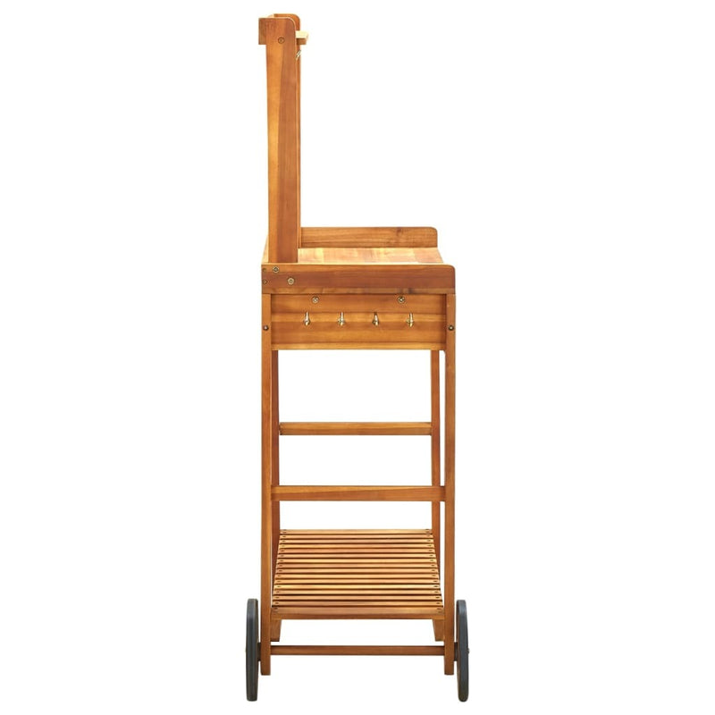 Garden Kitchen Trolley Solid Acacia Wood 92x43.5x141.5 cm