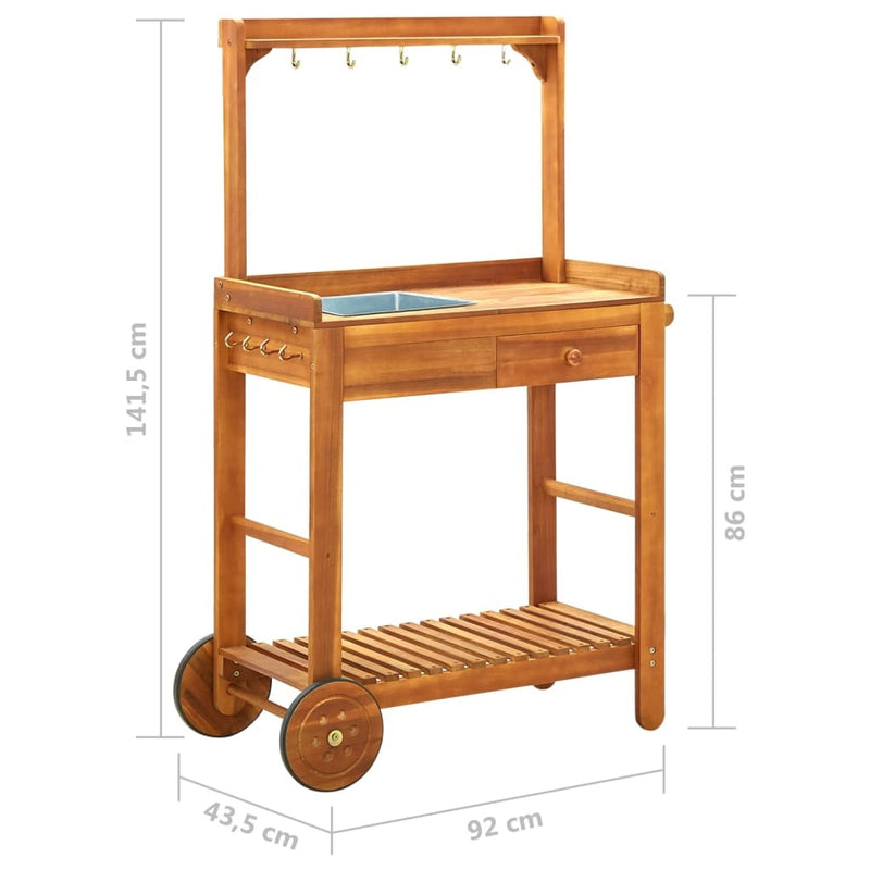 Garden Kitchen Trolley Solid Acacia Wood 92x43.5x141.5 cm