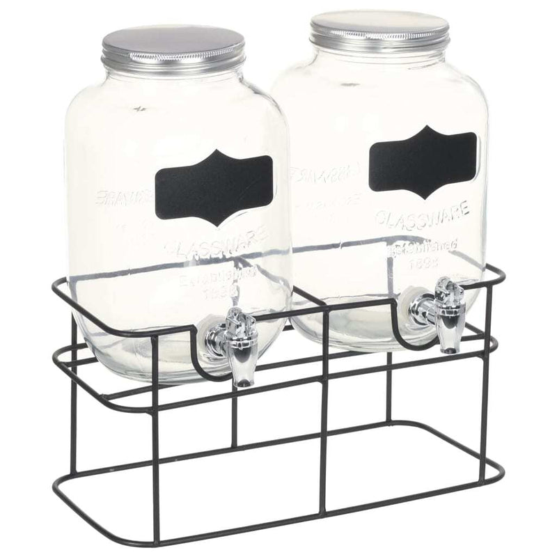 Beverage Dispensers 2 pcs with Stand 2 x 4  L Glass