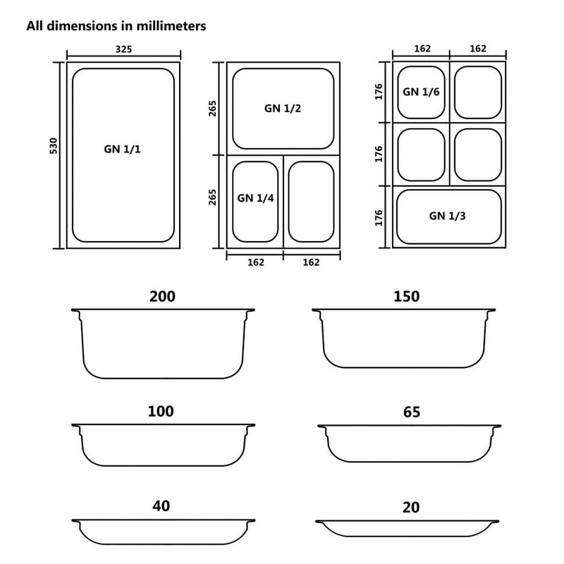 Lids for  GN 1/6 Pan 8 pcs Stainless Steel