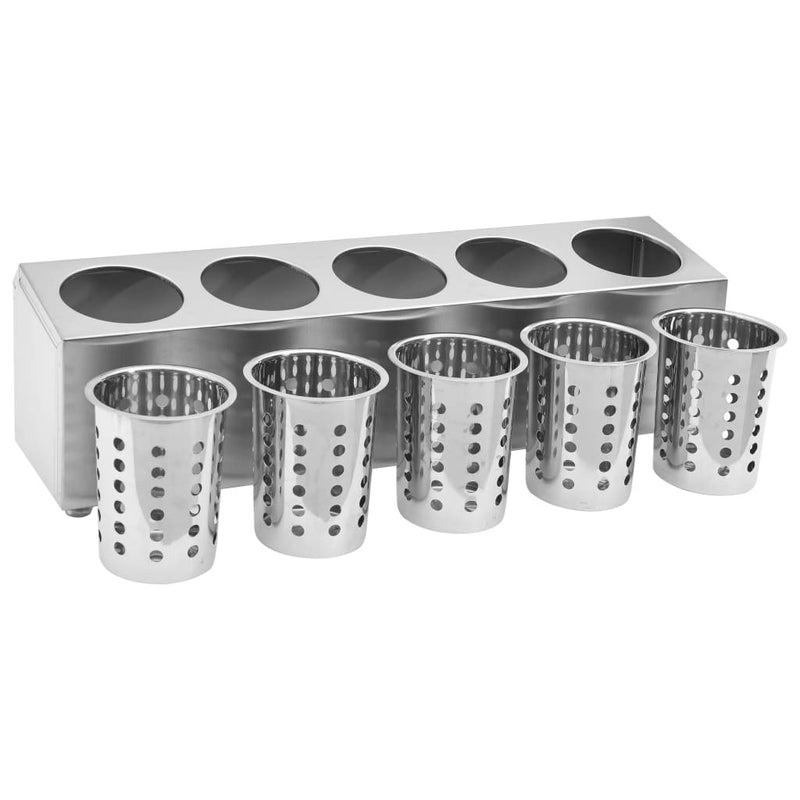 Cutlery Holder 5 Grids Rectangular Stainless Steel