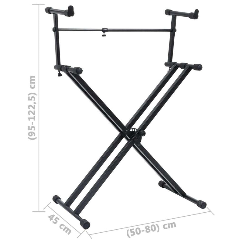 vidaXL Double Braced Keyboard Stand X-Frame Black