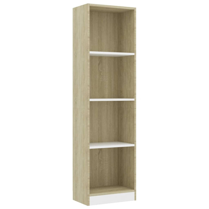 4-Tier Book Cabinet White and Sonoma Oak 40x24x142 cm Engineered Wood