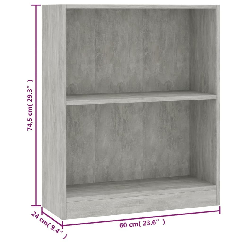 Bookshelf Concrete Grey 60x24x76 cm Engineered Wood