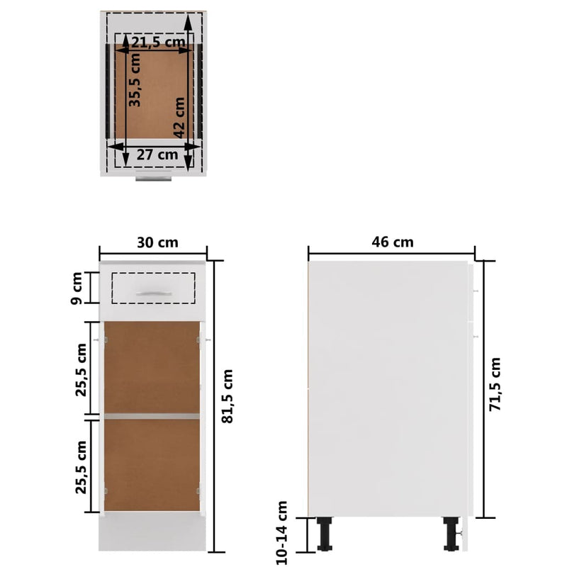 Drawer Bottom Cabinet White 30x46x81.5 cm Engineered Wood