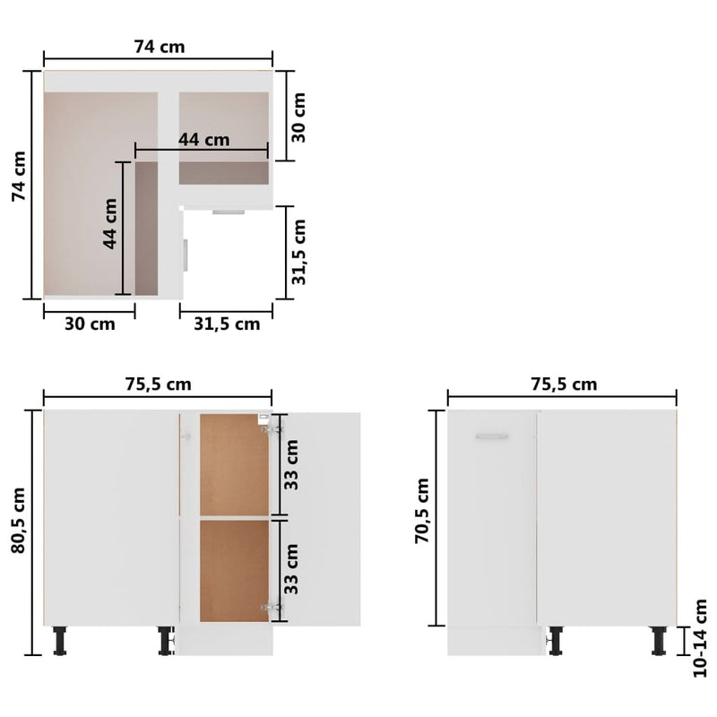 Corner Bottom Cabinet White 75.5x75.5x81.5 cm Engineered Wood