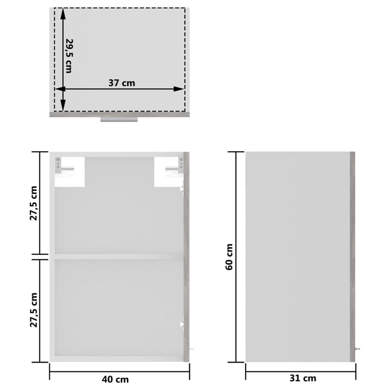 Hanging Glass Cabinet Concrete Grey 40x31x60 cm Engineered Wood