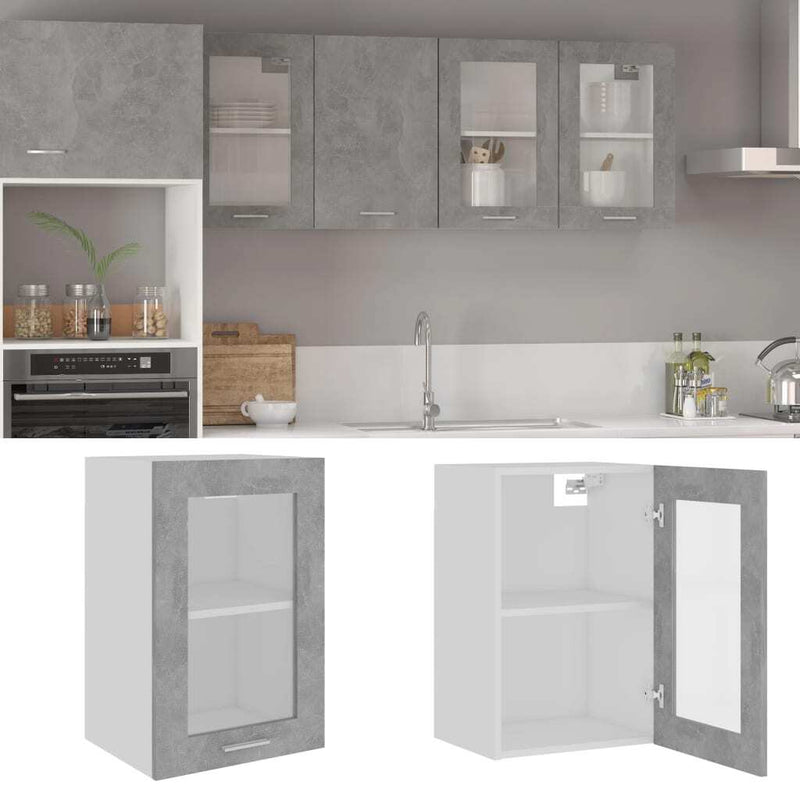 Hanging Glass Cabinet Concrete Grey 40x31x60 cm Engineered Wood