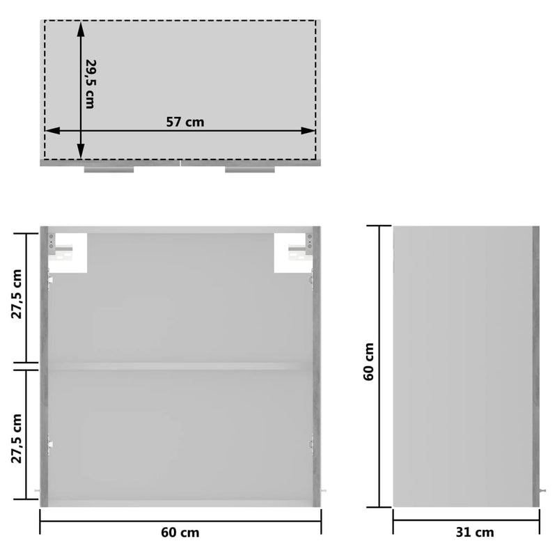 Hanging Glass Cabinet Concrete Grey  60x31x60 cm Engineered Wood