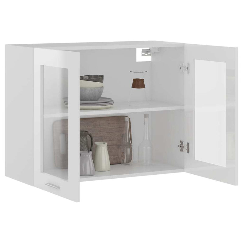 Hanging Glass Cabinet High Gloss White 80x31x60 cm Engineered Wood