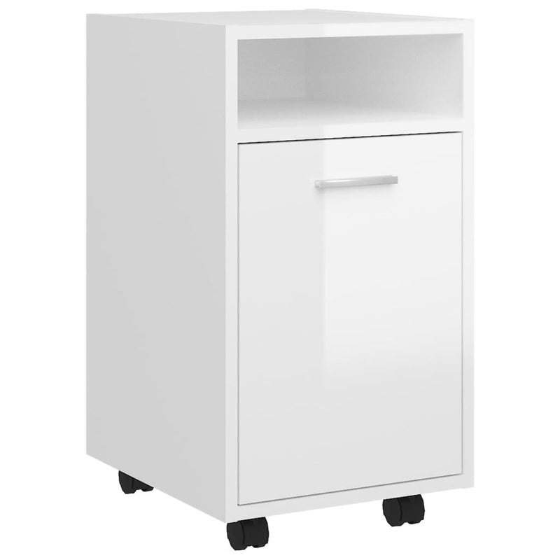 Side Cabinet with Wheels High Gloss White 33x38x60 cm Engineered Wood