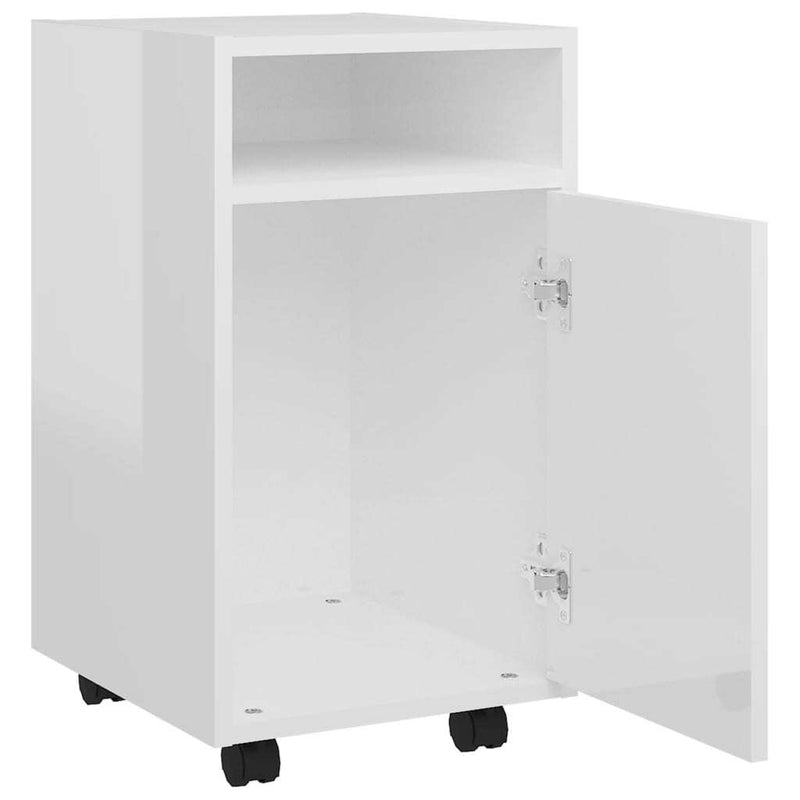 Side Cabinet with Wheels High Gloss White 33x38x60 cm Engineered Wood