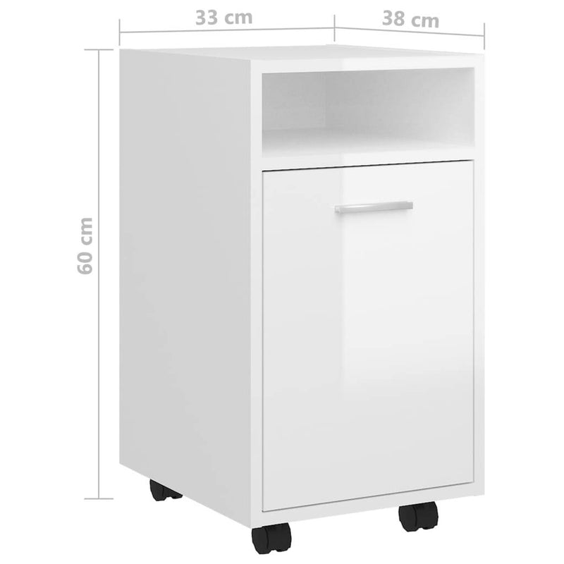 Side Cabinet with Wheels High Gloss White 33x38x60 cm Engineered Wood