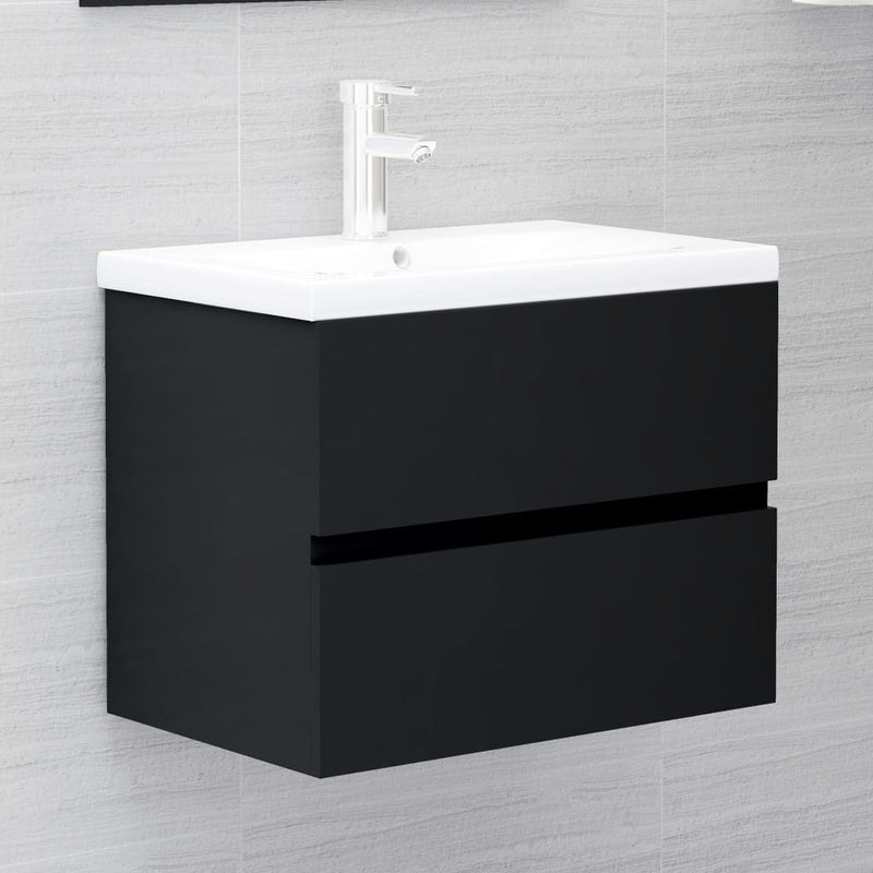 2 Piece Bathroom Furniture Set Black Engineered Wood