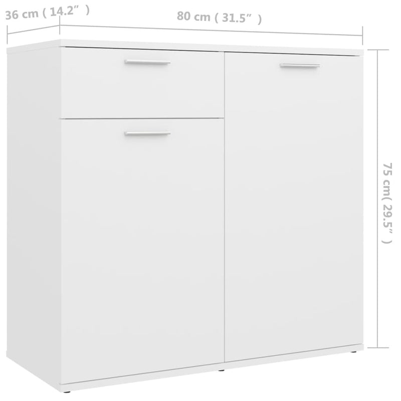 Sideboard White 80x36x75 cm Engineered Wood