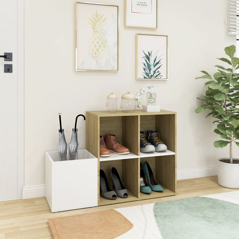 Hall Shoe Cabinet White and Sonoma Oak 105x35.5x70 cm Engineered Wood