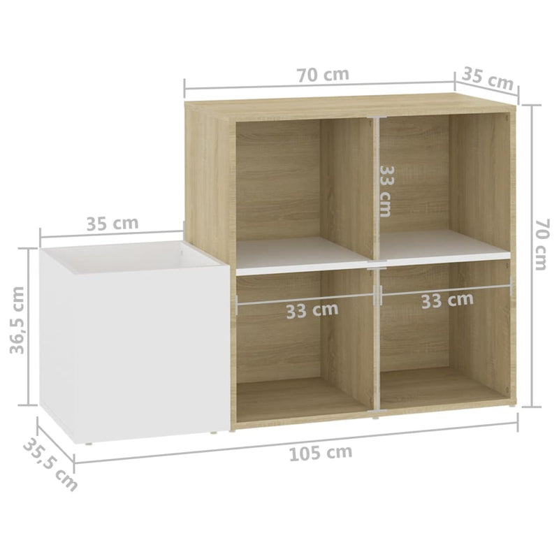 Hall Shoe Cabinet White and Sonoma Oak 105x35.5x70 cm Engineered Wood