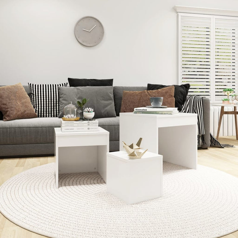 Nesting Tables 3 pcs White Engineered Wood