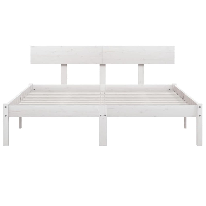 Bed Frame without Mattress White Solid Wood Pine King Size