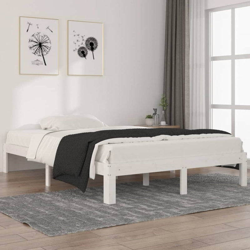 Bed Frame without Mattress White Solid Wood Pine 140x200cm